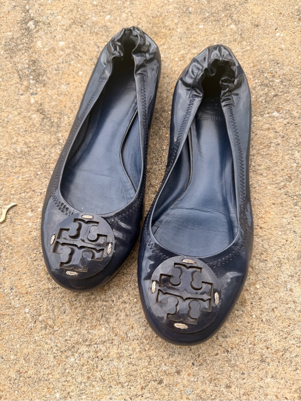 Tory Burch Navy Patent Logo Ballet Flats